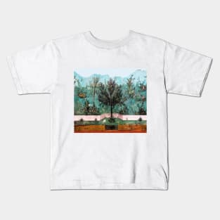 ANTIQUE ROMAN WALL PAINTING Flower Garden Flying Birds Pine,Quince ,Apple Trees Kids T-Shirt